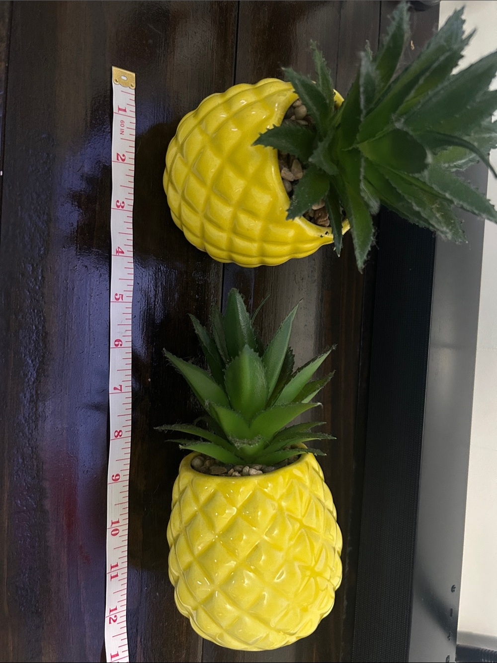 Yellow Pineapple Ceramic Planter Pair - Picture 2 of 4